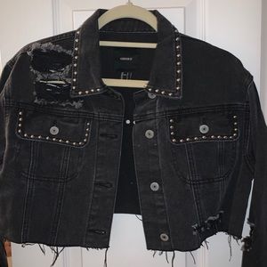 Studded crop destroyed denim jacket